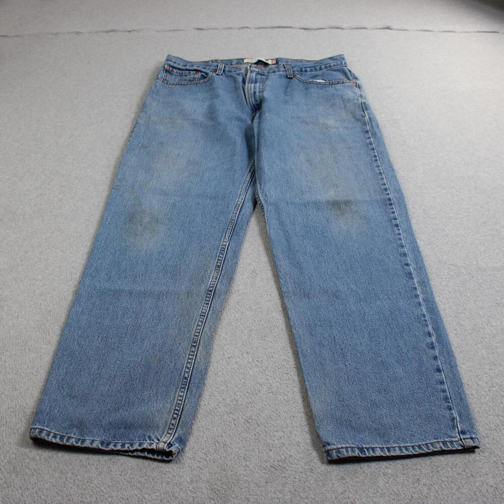 Levis 550 Jeans Mens 38x32 Blue Relaxed Fit Loose Denim Light Wash Stains Work